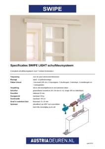 Specificaties SWIPE LIGHT schuifdeursysteem Compleet schuifdeursysteem voor 1 enkele binnendeur. Toepassing voor de wand schuivende binnendeur