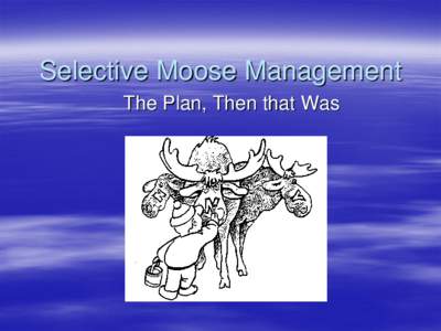 Selective Moose Management The Plan, Then that Was The Management Dilemma  Liberal GOS on bulls; 2 moose bag limits  No-open season on antlerless moose (4 yrs)