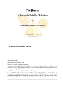 The Jhānas In Theravada Buddhist Meditation By Henepola Gunaratana Mahāthera