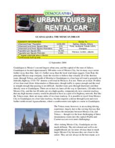 GUADALAJARA: THE MEXICAN DREAM SUMMARY INFORMATION Urbanized Area* Population Urbanized Land Area: Square Miles Urbanized Land Area: Square Kilometers Population per Square Mile