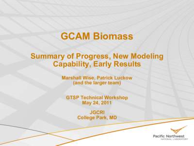 GCAM Biomass Summary of Progress, New Modeling Capability, Early Results Marshall Wise, Patrick Luckow (and the larger team) GTSP Technical Workshop