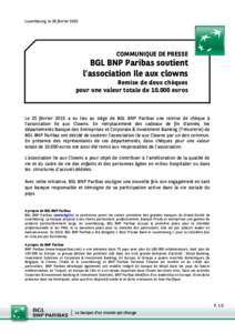 Luxembourg, le 26 février[removed]COMMUNIQUE DE PRESSE BGL BNP Paribas soutient l’association Ile aux clowns