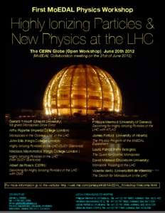 First MoEDAL Physics Workshop  Highly Ionizing Particles & New Physics at the LHC The CERN Globe (Open Workshop) June 20th[removed]MoEDAL Collaboration meeting on the 21st of June 2012)