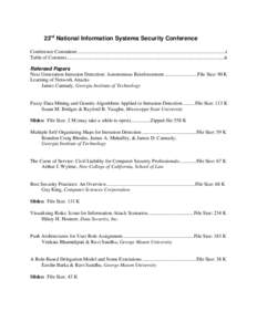23rd National Information Systems Security Conference Conference Committee ..........................................................................................................................i Table of Contents....