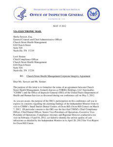 Church Street Health Management Letter Agreement[removed]