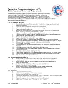 Apprentice Telecommunications (APP) Basic Electronics Competency Requirements The Apprentice telecommunications certification program is designed to measure the basic knowledge of direct and alternating current theory as