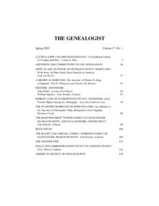 THE GENEALOGIST Spring 2003 Volume 17, No. 1  LUCINDA DEPP AND HER DESCENDANTS: A Freed Black Family