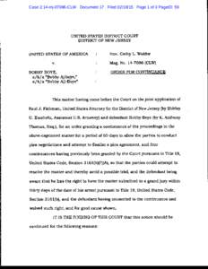 Case 2:14-mj[removed]CLW Document 17 Filed[removed]Page 1 of 3 PageID: 59  UNITED STATES DISTRICT COURT DISTRICT OF NEW JERSEY UNITED STATES OF AMERICA