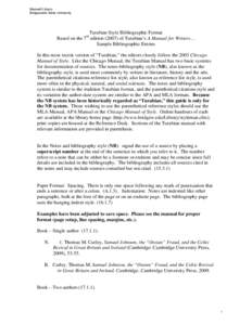 Maxwell Library Bridgewater State University Turabian Style Bibliographic Format Based on the 7 edition[removed]of Turabian’s A Manual for Writers… Sample Bibliographic Entries
