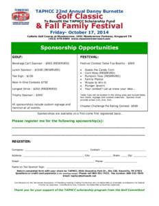 TENNESSEE  TAPHCC 22nd Annual Danny Burnette Golf Classic & Fall Family Festival