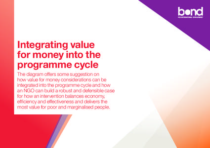 Integrating value for money into the programme cycle The diagram offers some suggestion on how value for money considerations can be integrated into the programme cycle and how