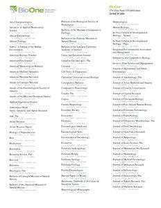 BioOne 154 titles from 119 publishers Sorted by title