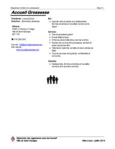 Organismes d’aide à la communauté  Page 9.1 Accueil Grossesse Présidente : Louise Quirion