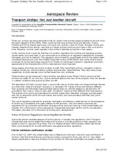 Transport Airships: Not Just Another Aircraft - aerospacereview.ca  Page 1 of 9 Aerospace Review Transport Airships: Not Just Another Aircraft