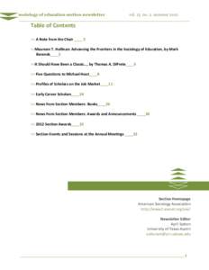 sociology of education section newsletter vol. 15 no. 2 summer 2012 _________________________________________________________________ Table of Contents >> A Note from the Chair ____ 2