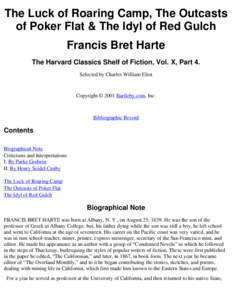 Literature / Bret Harte / Harvard Classics / Oakhurst /  Georgia / Fiction / The Luck of Roaring Camp / The Outcasts of Poker Flat / Short stories
