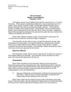 City of Cayce Minutes of[removed]Council Meeting Page 1 CITY OF CAYCE Regular Council Meeting