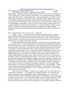 Southern Campaign American Revolution Pension Statements Pension application of James Morgan S1704 fn67SC Transcribed by Will Graves & supplemented by Jo McPhail[removed]Methodology: Spelling, punctuation and/or grammar 