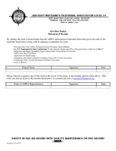 AIRCRAFT MECHANICS FRATERNAL ASSOCIATION LOCAL[removed]South 192nd, Suite 100, SeaTac, WA[removed]Telephone: [removed]Fax: [removed]Website: amfa14.org  New Hire Packet