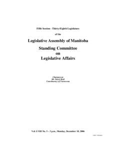 The Legislative Assembly of Manitoba Debates and Proceedings