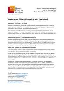 Cloud infrastructure / OpenStack / Dependability / Fault injection / Fault-tolerant system / Cloud computing / Computing / Centralized computing