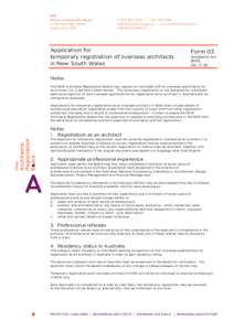 Application for temporary registration of overseas architects in New South Wales Form 03