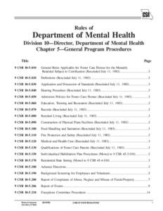 Rules of  Department of Mental Health Division 10—Director, Department of Mental Health Chapter 5—General Program Procedures Title