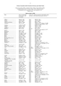 -83. Berne Convention for the Protection of Literary and Artistic Works Berne Convention (1886), completed at Paris (1896), revised at Berlin (1908), completed at Berne (1914), revised at Rome (1928), at Brussels (1948),