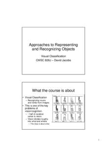 Approaches to Representing and Recognizing Objects Visual Classification CMSC 828J – David Jacobs  What the course is about