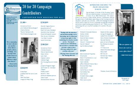 30 for 30 Campaign Contributors Housing Research &