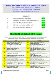 TRACK AND FIELD ATHLETICS STATISTICS GUIDE 27TH SOUTH EAST ASIAN (SEA) GAMES[removed]DEC 2013, NAYPYIDAW, MYANMAR