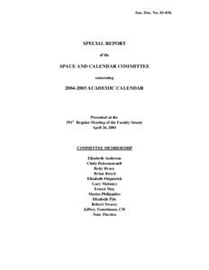 Sen. Doc. NoSPECIAL REPORT of the  SPACE AND CALENDAR COMMITTEE