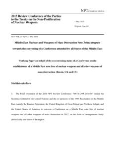 NPT/CONF.2015/WPReview Conference of the Parties to the Treaty on the Non-Proliferation of Nuclear Weapons  1 May 2015