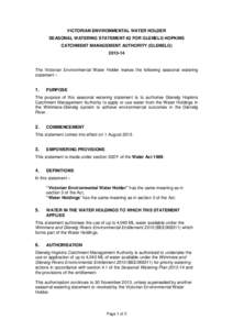 VICTORIAN ENVIRONMENTAL WATER HOLDER SEASONAL WATERING STATEMENT #2 FOR GLENELG HOPKINS CATCHMENT MANAGEMENT AUTHORITY (GLENELG[removed]The Victorian Environmental Water Holder makes the following seasonal watering