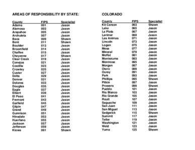 AREAS OF RESPONSIBILITY BY STATE:  COLORADO County Adams