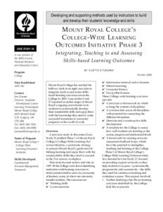 Mount Royal College’s College-Wide Learning Outcomes Initiative Phase 3: Integrating, Teaching to and Assessing Skills-based Learning Outcomes