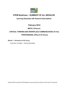 STEM Readiness – SUMMARY OF ALL MODULES Learning Outcomes with Scenario Descriptions February 2014 MATH (15 Hours) CRITICAL THINKING AND WORKPLACE COMMUNICATION (15 Hrs)