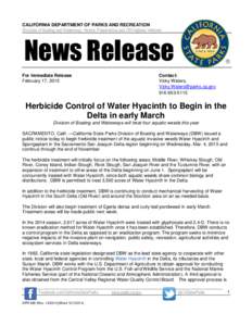 CALIFORNIA DEPARTMENT OF PARKS AND RECREATION Divisions of Boating and Waterways, Historic Preservation and Off-Highway Vehicles News Release For Immediate Release February 17, 2015