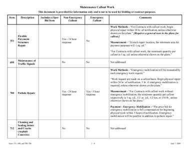 Maintenance Callout Work This document is provided for information only and is not to be used for bidding or contract purposes. Item 351