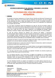 INFORME DE EMERGENCIA Nº 365– [removed]COEN-INDECI / 23:30 HORAS (INFORME Nº 244) ACTIVIDAD DEL VOLCÁN UBINAS – MOQUEGUA I. HECHOS: