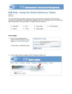    EIM Help – Using the Online Reference Tables Version 1.0 March 2010