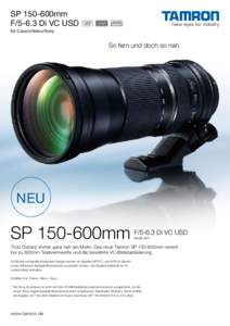 SP 150-600mm F[removed]Di VC USD für Canon/Nikon/Sony So fern und doch so nah.