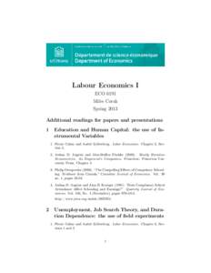 Labour Economics I ECO 6191 Miles Corak Spring 2013 Additional readings for papers and presentations 1