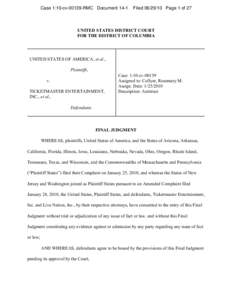 [Proposed] Final Judgment : U.S. and Plaintiff States v. Ticketmaster Entertainment Inc. and Live Nation, Inc.