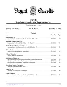 Part II Regulations under the Regulations Act Printed by the Queen’s Printer Halifax, Nova Scotia