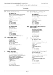 Council Working Group on Financial Regulations, 28 October 15:37:25 LISTE FINALE - FINAL LIST - LISTA FINAL Participants