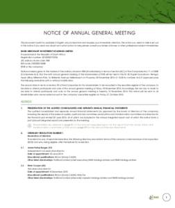 NOTICE OF ANNUAL GENERAL MEETING This document (which is available in English only) is important and requires your immediate attention. The action you need to take is set out in this notice. If you are in any doubt as to