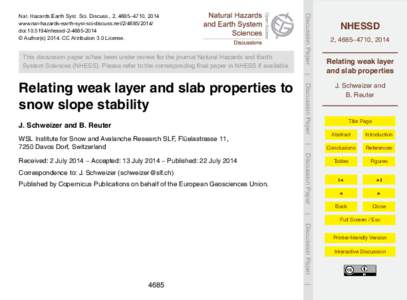 This discussion paper is/has been under review for the journal Natural Hazards and Earth System Sciences (NHESS). Please refer to the corresponding final paper in NHESS if available. Discussion Paper  Nat. Hazards Earth 