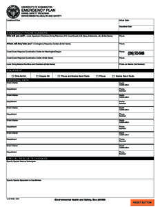 UNIVERSITY OF WASHINGTON  EMERGENCY PLAN DIVING SAFETY PROGRAM ENVIRONMENTAL HEALTH AND SAFETY Location of Dive