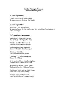 Ancillae-Assumpta Academy Summer Reading 2014 8th Grade Required Pair Chasing Lincoln’s Killer - James Swanson An Acquaintance with Darkness – Ann Rinaldi 7th Grade Required Pair